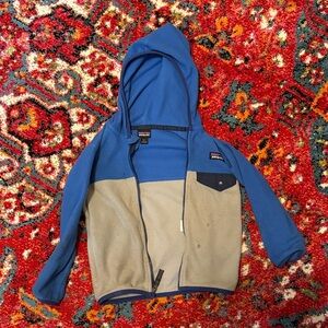 Patagonia Kids Fleece Hoodie in Blue and Tan
